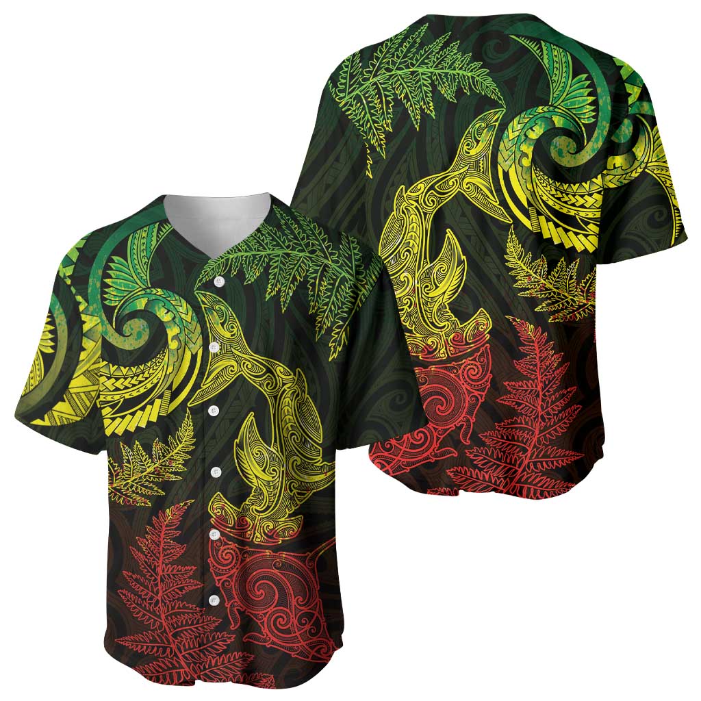 New Zealand Sea Animals with Maori Tribal Tattoo Baseball Jersey Shark Manta Ray with Silver Fern Reggae