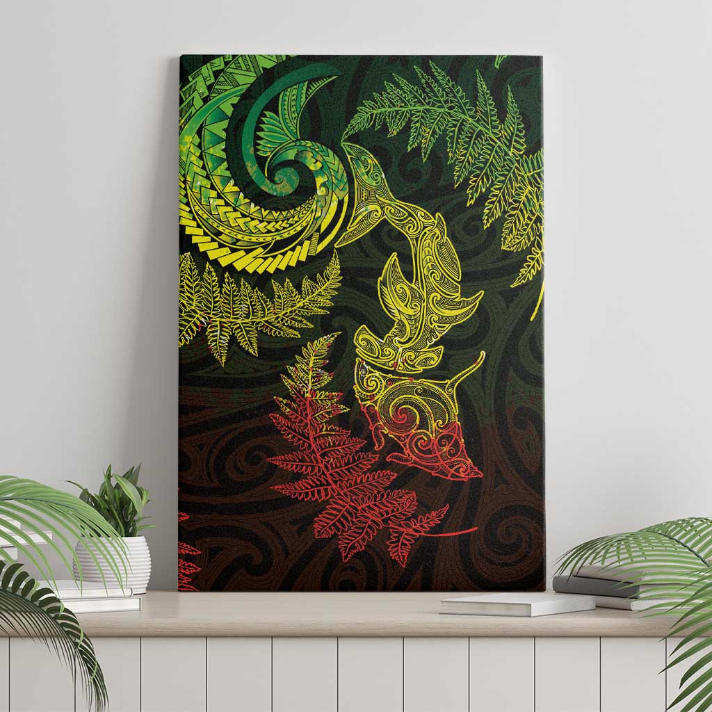 New Zealand Sea Animals with Maori Tribal Tattoo Canvas Wall Art Shark Manta Ray with Silver Fern Reggae