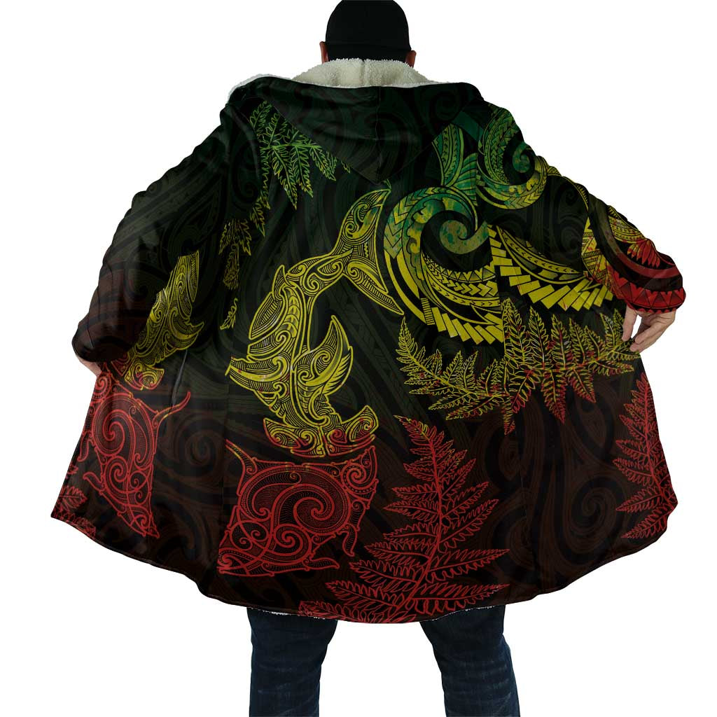New Zealand Sea Animals with Maori Tribal Tattoo Cloak Shark Manta Ray with Silver Fern Reggae