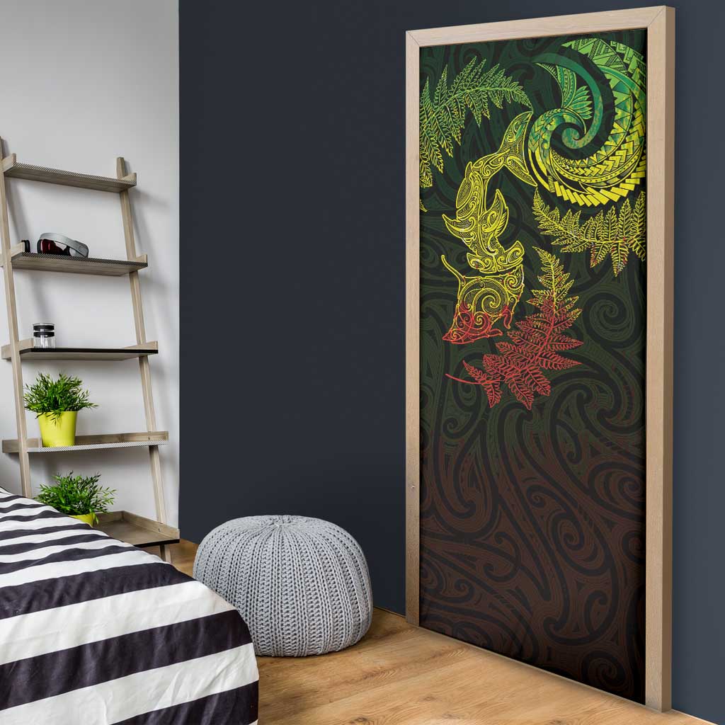 New Zealand Sea Animals with Maori Tribal Tattoo Door Cover Shark Manta Ray with Silver Fern Reggae LT03 - Polynesian Pride