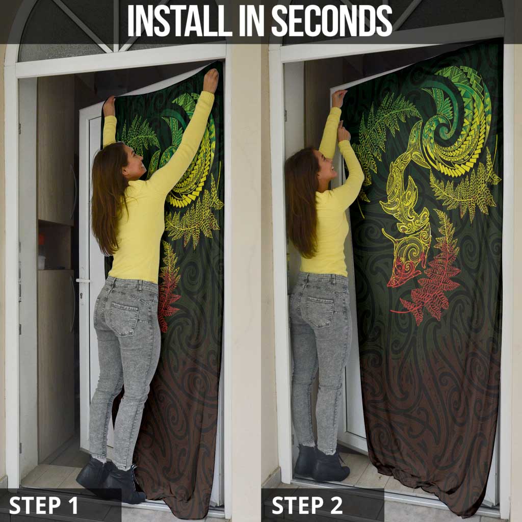 New Zealand Sea Animals with Maori Tribal Tattoo Door Cover Shark Manta Ray with Silver Fern Reggae LT03 - Polynesian Pride