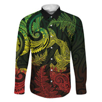 New Zealand Sea Animals with Maori Tribal Tattoo Family Matching Puletasi and Hawaiian Shirt Shark Manta Ray with Silver Fern Reggae LT03 Dad's Shirt - Long Sleeve Reggae - Polynesian Pride