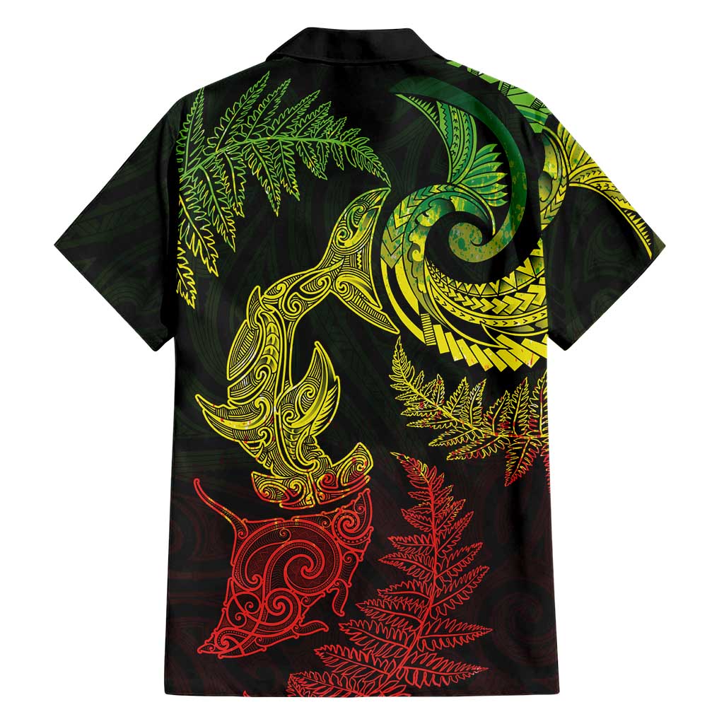 New Zealand Sea Animals with Maori Tribal Tattoo Family Matching Summer Maxi Dress and Hawaiian Shirt Shark Manta Ray with Silver Fern Reggae LT03 - Polynesian Pride