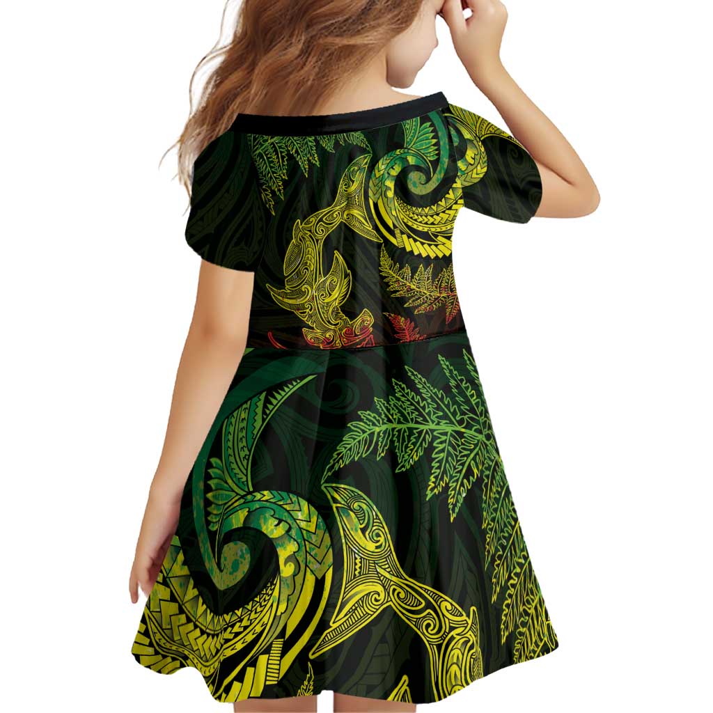 New Zealand Sea Animals with Maori Tribal Tattoo Family Matching Tank Maxi Dress and Hawaiian Shirt Shark Manta Ray with Silver Fern Reggae LT03 - Polynesian Pride