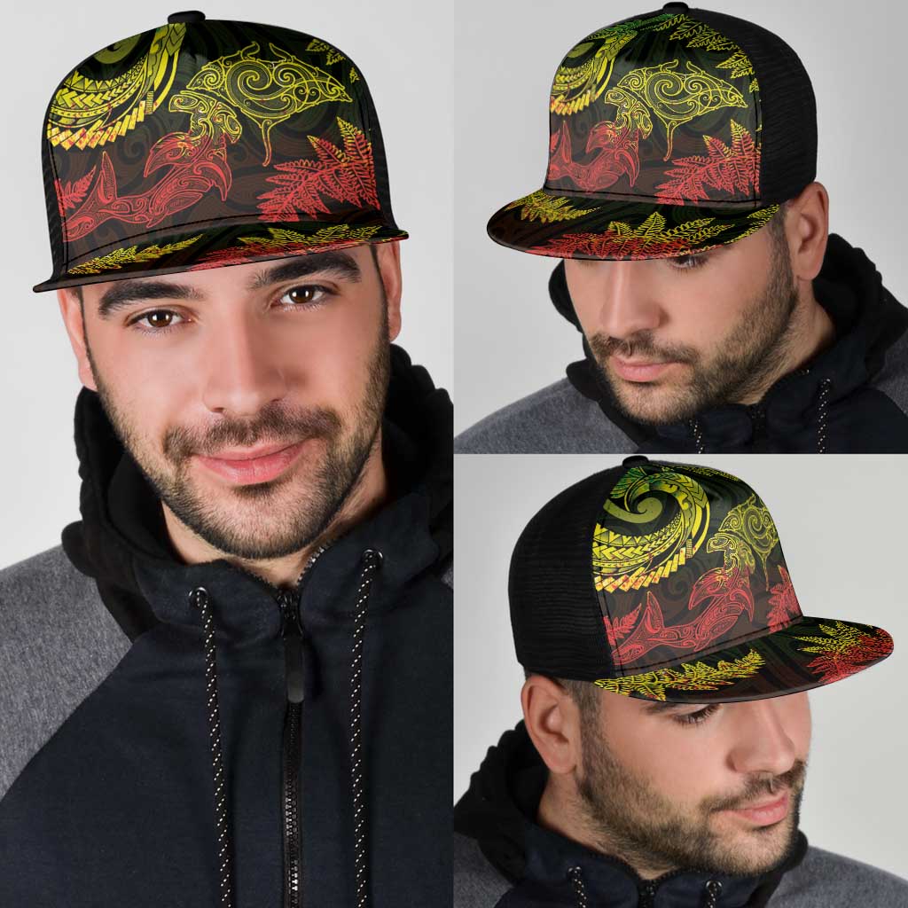 New Zealand Sea Animals with Maori Tribal Tattoo Mesh Trucker Cap Shark Manta Ray with Silver Fern Reggae