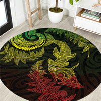 New Zealand Sea Animals with Maori Tribal Tattoo Round Carpet Shark Manta Ray with Silver Fern Reggae