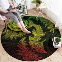 New Zealand Sea Animals with Maori Tribal Tattoo Round Carpet Shark Manta Ray with Silver Fern Reggae
