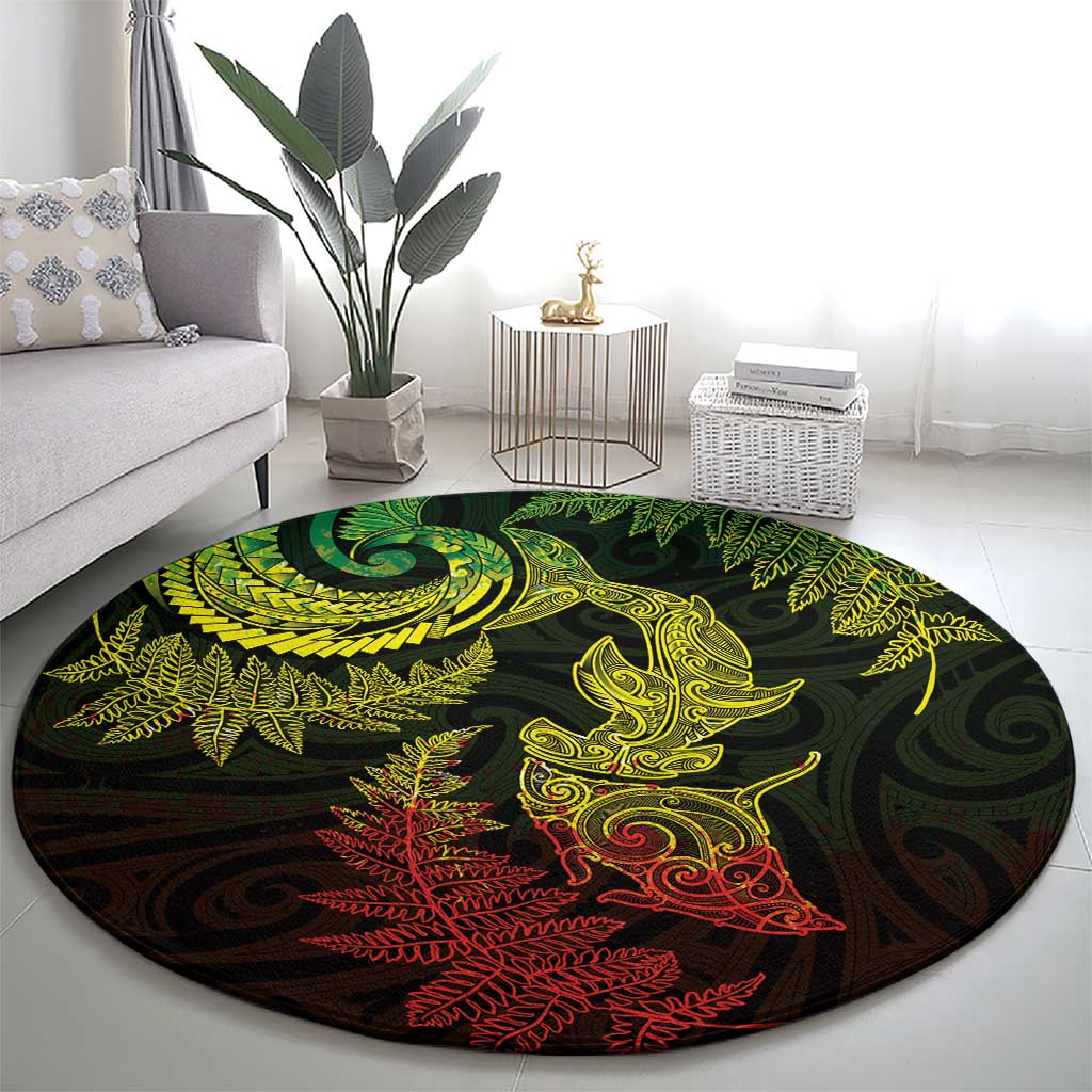 New Zealand Sea Animals with Maori Tribal Tattoo Round Carpet Shark Manta Ray with Silver Fern Reggae
