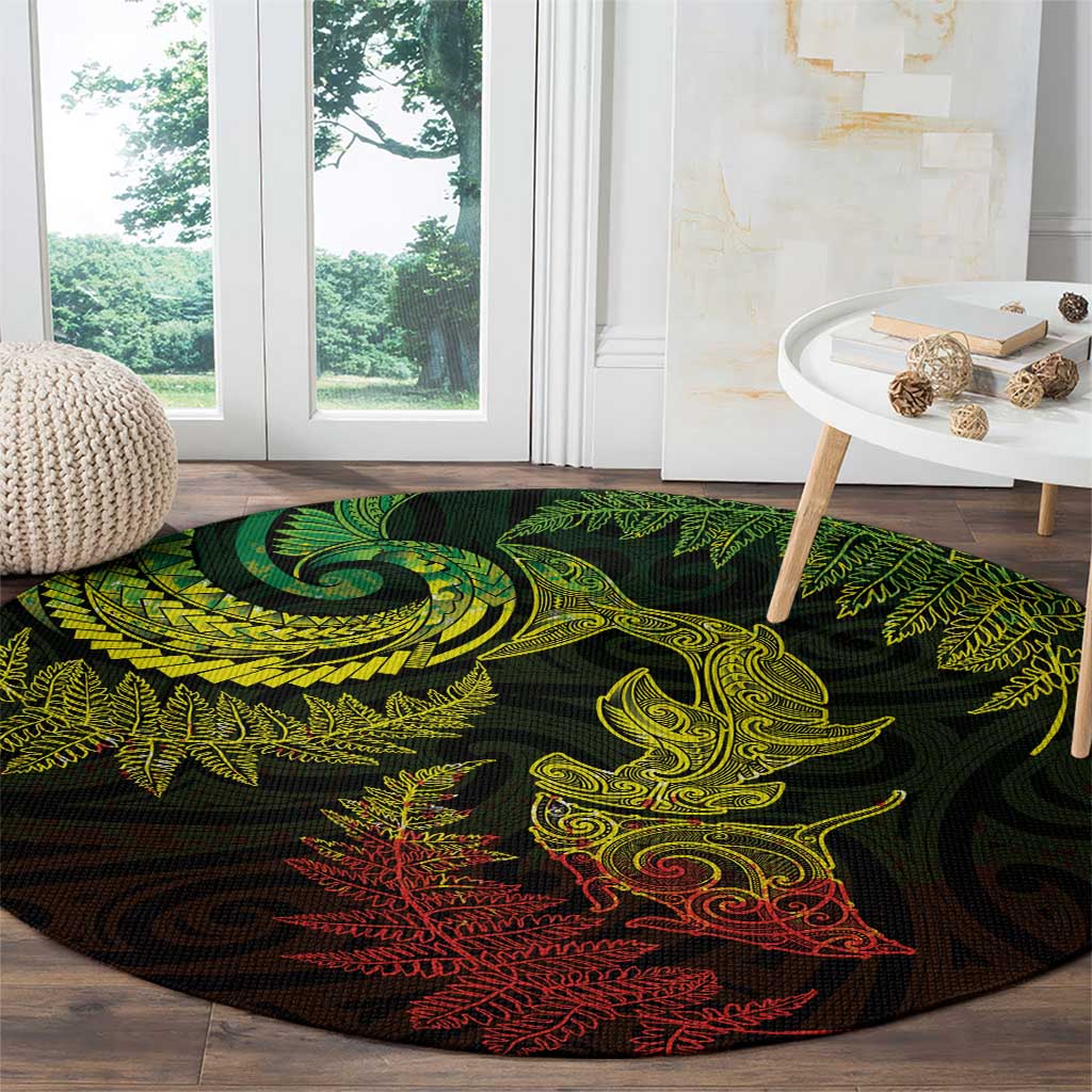 New Zealand Sea Animals with Maori Tribal Tattoo Round Carpet Shark Manta Ray with Silver Fern Reggae