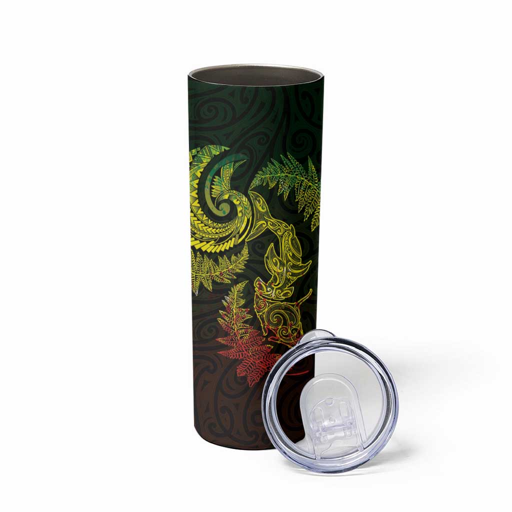New Zealand Sea Animals with Maori Tribal Tattoo Skinny Tumbler Shark Manta Ray with Silver Fern Reggae