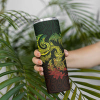 New Zealand Sea Animals with Maori Tribal Tattoo Skinny Tumbler Shark Manta Ray with Silver Fern Reggae