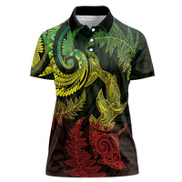 New Zealand Sea Animals with Maori Tribal Tattoo Women Polo Shirt Shark Manta Ray with Silver Fern Reggae