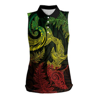 New Zealand Sea Animals with Maori Tribal Tattoo Women Sleeveless Polo Shirt Shark Manta Ray with Silver Fern Reggae