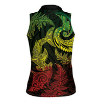 New Zealand Sea Animals with Maori Tribal Tattoo Women Sleeveless Polo Shirt Shark Manta Ray with Silver Fern Reggae