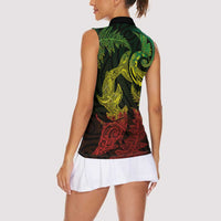 New Zealand Sea Animals with Maori Tribal Tattoo Women Sleeveless Polo Shirt Shark Manta Ray with Silver Fern Reggae