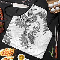 New Zealand Sea Animals with Maori Tribal Tattoo Apron Shark Manta Ray with Silver Fern White LT03 White - Polynesian Pride