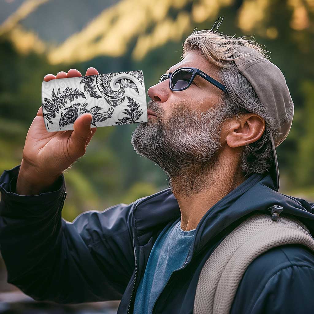New Zealand Sea Animals with Maori Tribal Tattoo 4 in 1 Can Cooler Tumbler Shark Manta Ray with Silver Fern White LT03 - Polynesian Pride