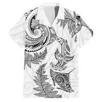 New Zealand Sea Animals with Maori Tribal Tattoo Family Matching Mermaid Dress and Hawaiian Shirt Shark Manta Ray with Silver Fern White LT03 Dad's Shirt - Short Sleeve White - Polynesian Pride