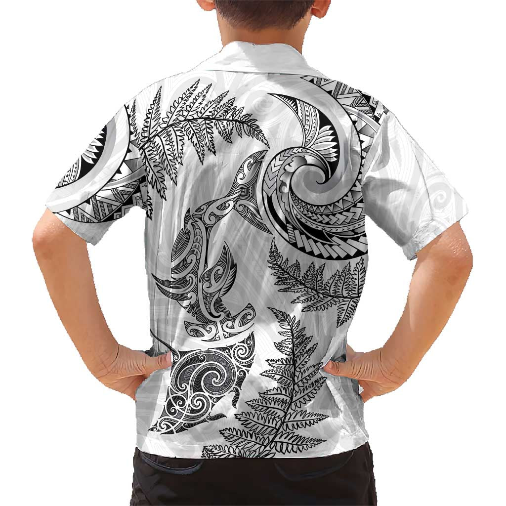 New Zealand Sea Animals with Maori Tribal Tattoo Family Matching Summer Maxi Dress and Hawaiian Shirt Shark Manta Ray with Silver Fern White LT03 - Polynesian Pride