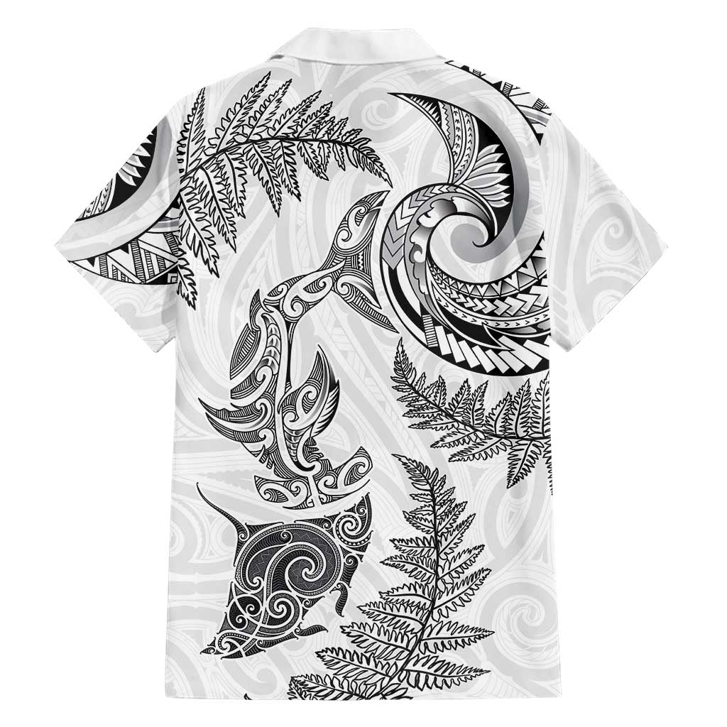 New Zealand Sea Animals with Maori Tribal Tattoo Family Matching Tank Maxi Dress and Hawaiian Shirt Shark Manta Ray with Silver Fern White LT03 - Polynesian Pride