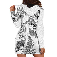 New Zealand Sea Animals with Maori Tribal Tattoo Hoodie Dress Shark Manta Ray with Silver Fern White