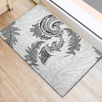 New Zealand Sea Animals with Maori Tribal Tattoo Rubber Doormat Shark Manta Ray with Silver Fern White