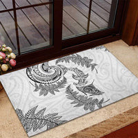 New Zealand Sea Animals with Maori Tribal Tattoo Rubber Doormat Shark Manta Ray with Silver Fern White