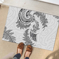 New Zealand Sea Animals with Maori Tribal Tattoo Rubber Doormat Shark Manta Ray with Silver Fern White