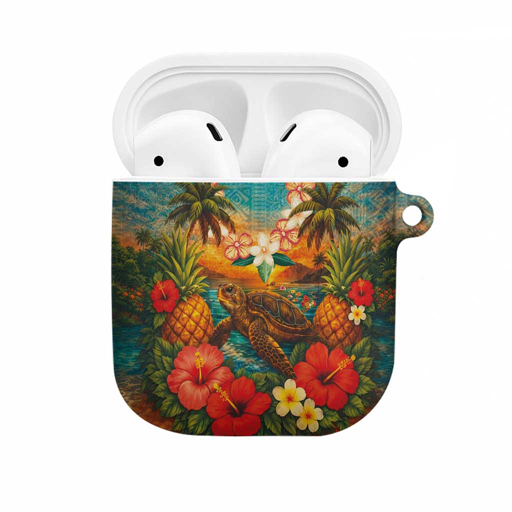 Hawaiian Turtles on Beach AirPods Case with Pineapple Tropical Plant and Lei LT03 Multicolor - Polynesian Pride