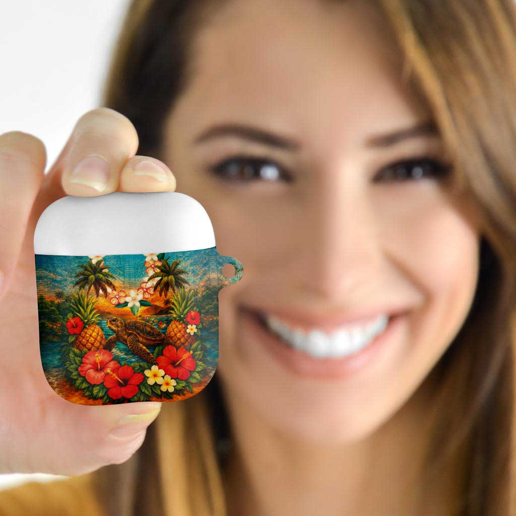 Hawaiian Turtles on Beach AirPods Case with Pineapple Tropical Plant and Lei LT03 - Polynesian Pride