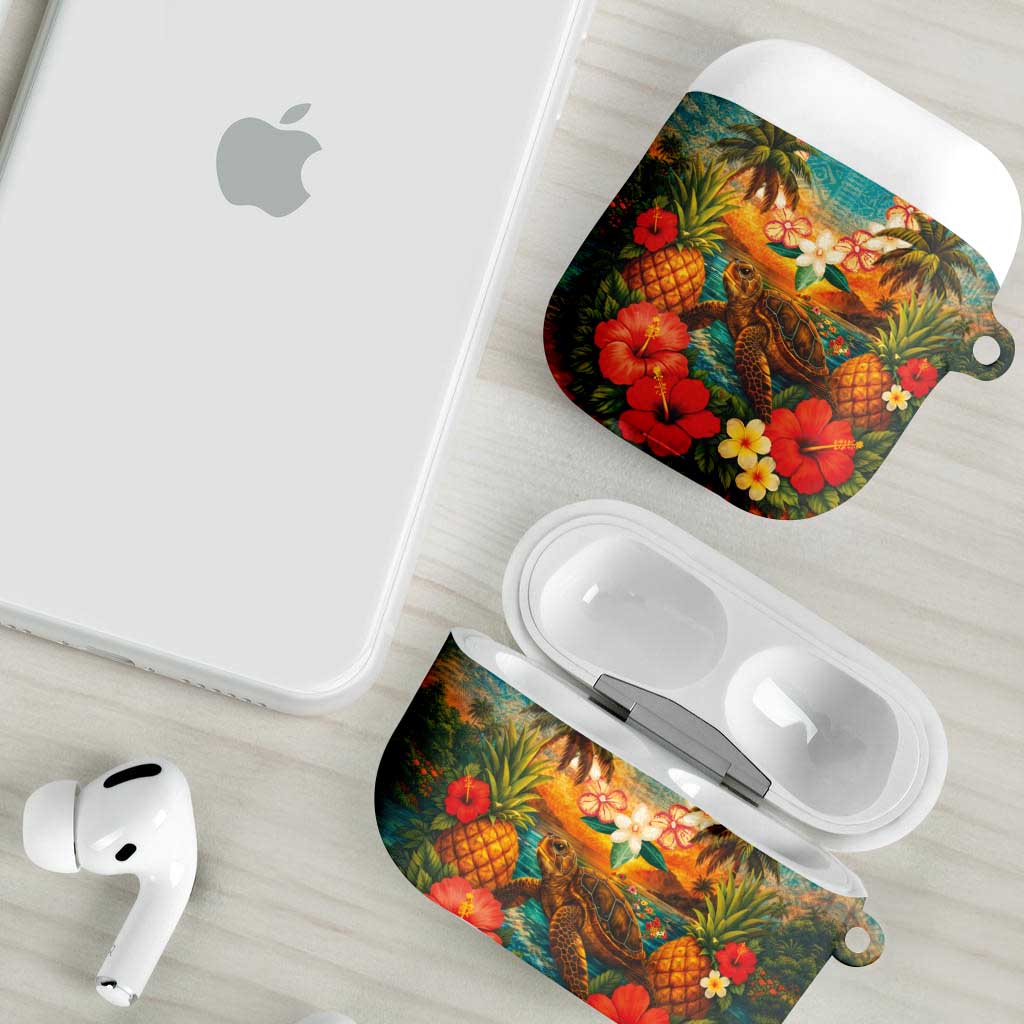 Hawaiian Turtles on Beach AirPods Case with Pineapple Tropical Plant and Lei LT03 - Polynesian Pride