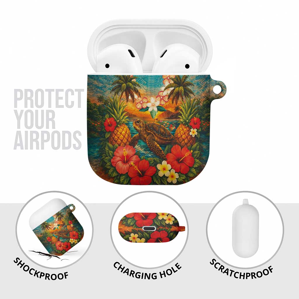 Hawaiian Turtles on Beach AirPods Case with Pineapple Tropical Plant and Lei LT03 - Polynesian Pride