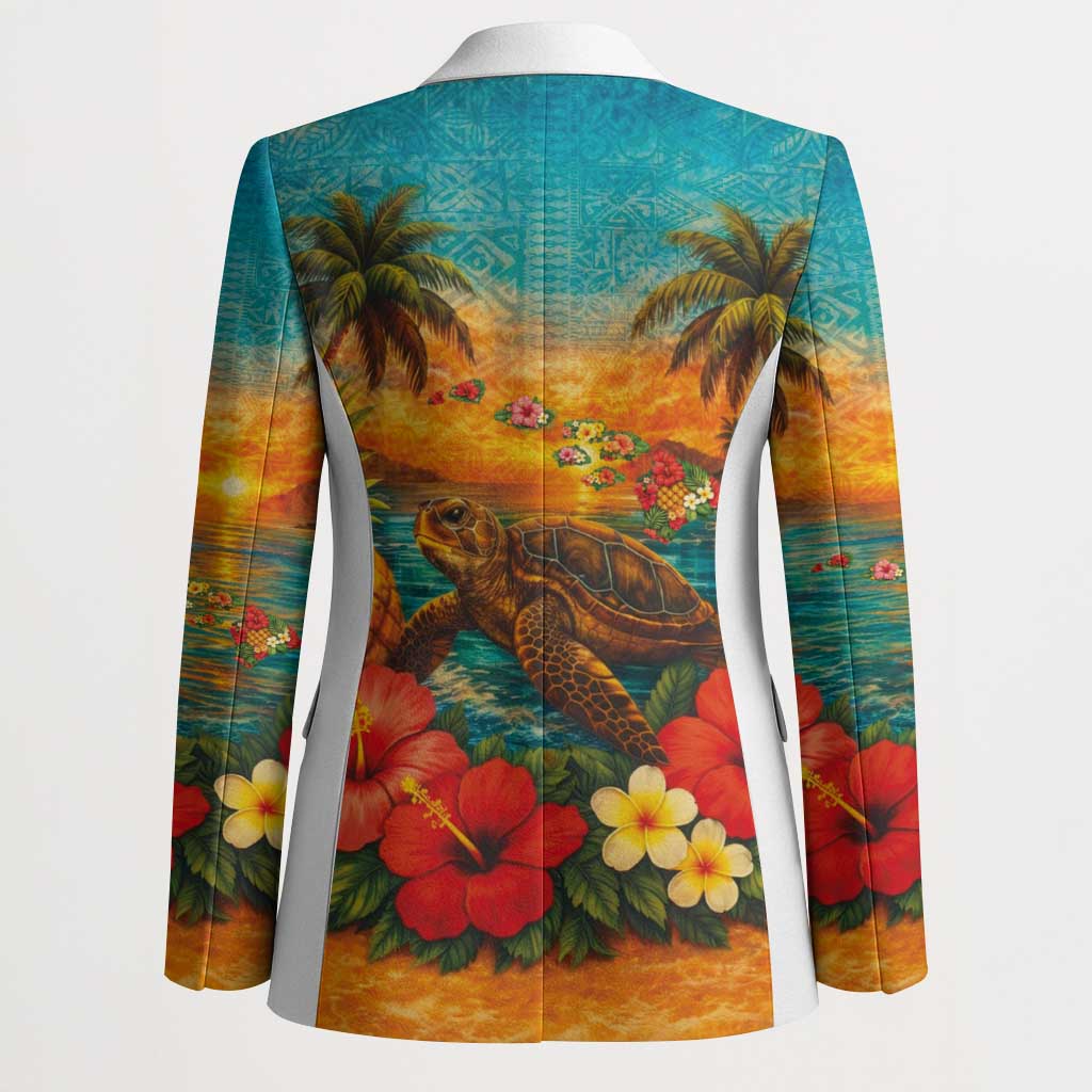 Hawaiian Turtles on Beach Blazer with Pineapple Tropical Plant and Lei
