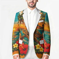 Hawaiian Turtles on Beach Blazer with Pineapple Tropical Plant and Lei