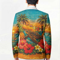 Hawaiian Turtles on Beach Blazer with Pineapple Tropical Plant and Lei
