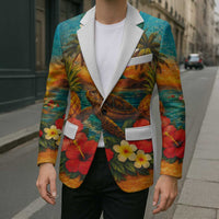 Hawaiian Turtles on Beach Blazer with Pineapple Tropical Plant and Lei