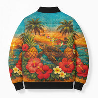 Hawaiian Turtles on Beach Bomber Puffer Jacket with Pineapple Tropical Plant and Lei