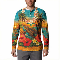 Hawaiian Turtles on Beach Button Sweatshirt with Pineapple Tropical Plant and Lei LT03 - Polynesian Pride