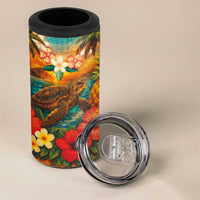 Hawaiian Turtles on Beach 4 in 1 Can Cooler Tumbler with Pineapple Tropical Plant and Lei
