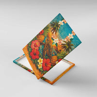 Hawaiian Turtles on Beach Canvas Wall Art with Pineapple Tropical Plant and Lei