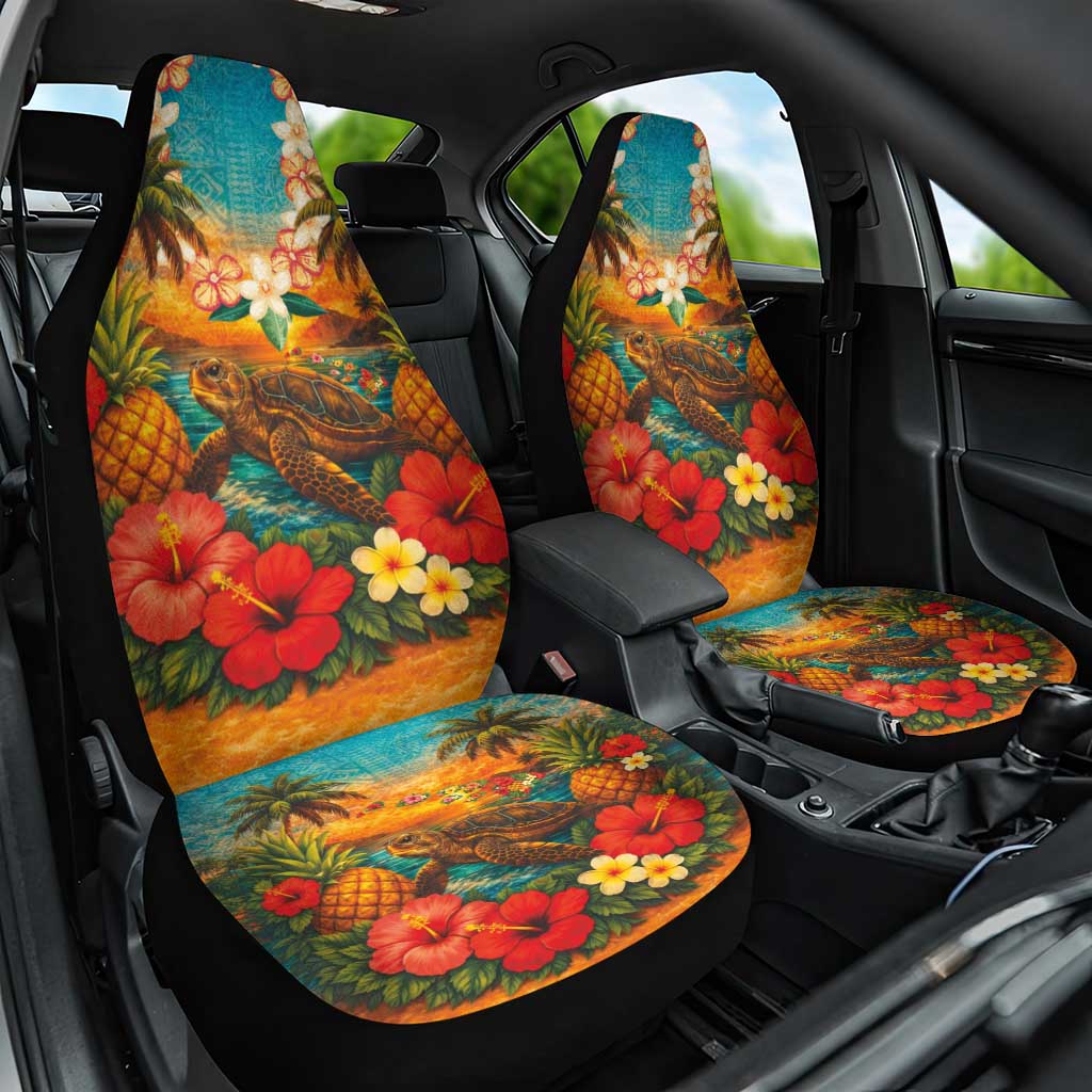 Hawaiian Turtles on Beach Car Seat Cover with Pineapple Tropical Plant and Lei LT03 One Size Multicolor - Polynesian Pride