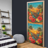 Hawaiian Turtles on Beach Door Cover with Pineapple Tropical Plant and Lei
