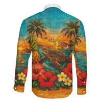 Hawaiian Turtles on Beach Family Matching Puletasi and Hawaiian Shirt with Pineapple Tropical Plant and Lei