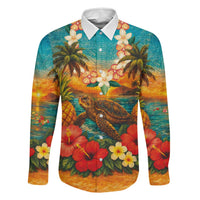 Hawaiian Turtles on Beach Family Matching Summer Maxi Dress and Hawaiian Shirt with Pineapple Tropical Plant and Lei LT03 Dad's Shirt - Long Sleeve Multicolor - Polynesian Pride