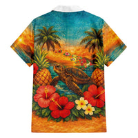 Hawaiian Turtles on Beach Hawaiian Shirt with Pineapple Tropical Plant and Lei LT03 - Polynesian Pride