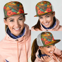Hawaiian Turtles on Beach Mesh Trucker Cap with Pineapple Tropical Plant and Lei