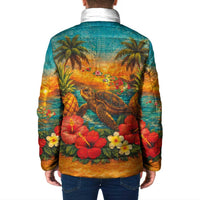 Hawaiian Turtles on Beach Padded Jacket with Pineapple Tropical Plant and Lei