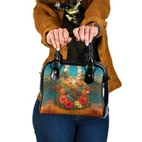 Hawaiian Turtles on Beach Shoulder Handbag with Pineapple Tropical Plant and Lei