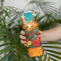 Hawaiian Turtles on Beach Skinny Tumbler with Pineapple Tropical Plant and Lei LT03 - Polynesian Pride