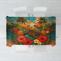 Hawaiian Turtles on Beach Tablecloth with Pineapple Tropical Plant and Lei LT03 Multicolor - Polynesian Pride